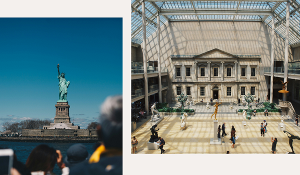 The Statue of Liberty and a view inside the American Wing of The Metropolitan Museum of Art